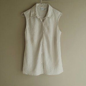 GAP Women's Linen Button-Down Sleeveless Blouse with Collar Light Beige--Medium